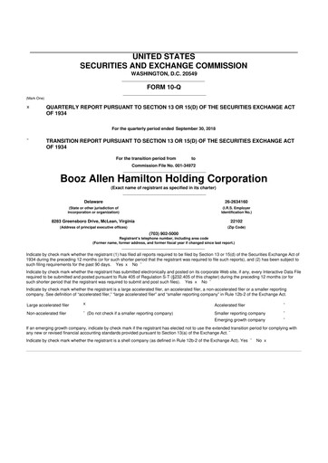 Thumbnail Booz Allen Hamilton
 10-Q Quarterly Report FY2019 