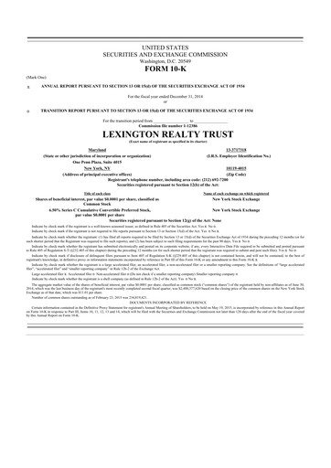 Thumbnail LXP Industrial Trust 10-K Annual Report 2014