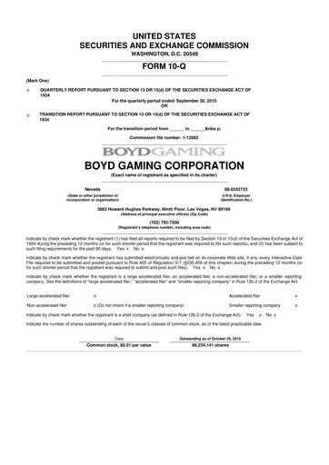 Miniature Boyd Gaming
 10-Q Rapport trimestriel  