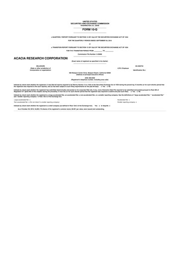 Miniature Acacia Research
 10-Q Rapport trimestriel  