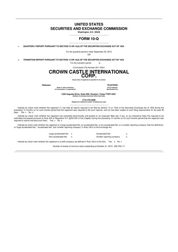 Thumbnail Crown Castle 10-Q Quarterly Report FY2010 