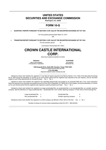 Thumbnail Crown Castle 10-Q Quarterly Report FY2011 