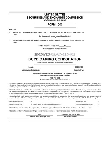 Miniature Boyd Gaming
 10-Q Rapport trimestriel  