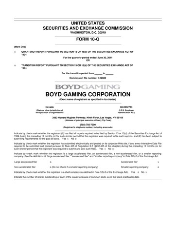 Miniature Boyd Gaming
 10-Q Rapport trimestriel 2011 