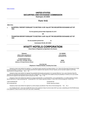 Thumbnail Hyatt Hotels 10-Q Quarterly Report FY2011 