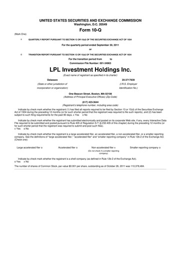 Thumbnail LPL Financial
 10-Q Quarterly Report FY2011 