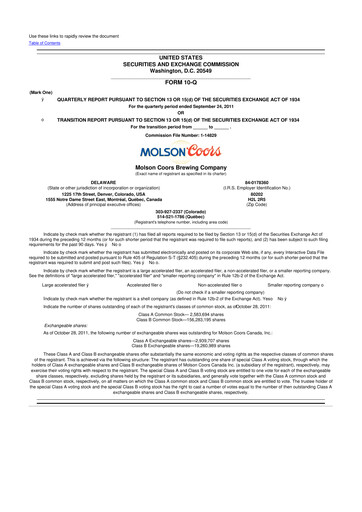 Thumbnail Molson Coors 10-Q Quarterly Report FY2011 