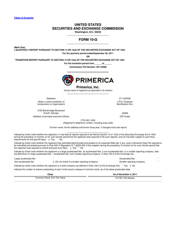 Thumbnail Primerica
 10-Q Quarterly Report FY2011 