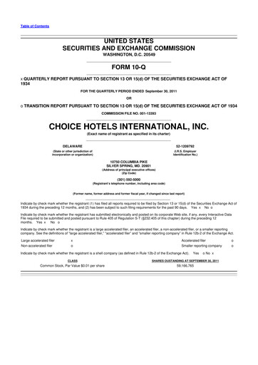 Thumbnail Choice Hotels International 10-Q Quarterly Report FY2011 