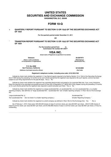 Vorschaubild Visa 10-Q Quartalsbericht 2012 