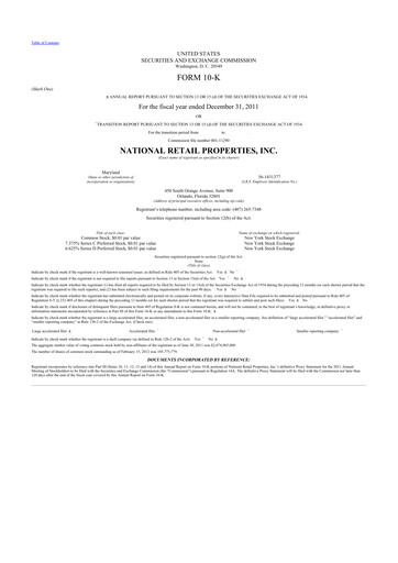 Thumbnail NNN REIT 10-K Annual Report 2011