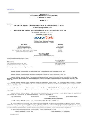 Thumbnail Molson Coors 10-K Annual Report 2011