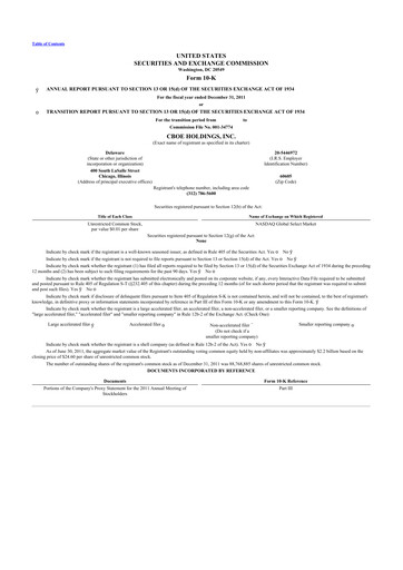 Thumbnail Cboe Global Markets 10-K Annual Report 2011