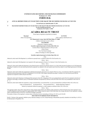 Thumbnail Acadia Realty Trust
 10-K Annual Report 