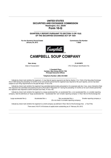 Thumbnail 
Campbell's 10-Q Quarterly Report FY2012 