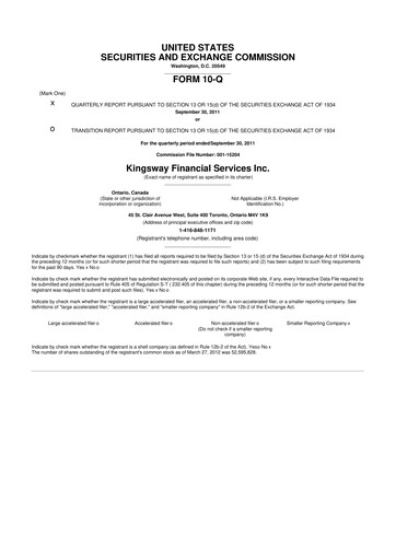 Vorschaubild Kingsway Financial Services 10-Q Quartalsbericht  