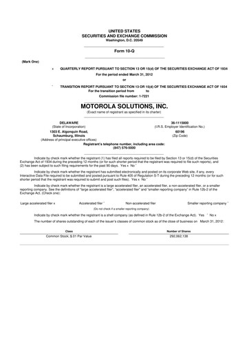 Thumbnail Motorola Solutions
 10-Q Quarterly Report FY2012 