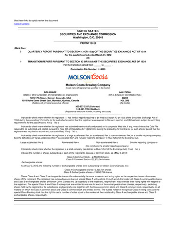 Thumbnail Molson Coors 10-Q Quarterly Report FY2012 