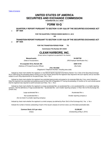 Thumbnail Clean Harbors
 10-Q Quarterly Report FY2012 