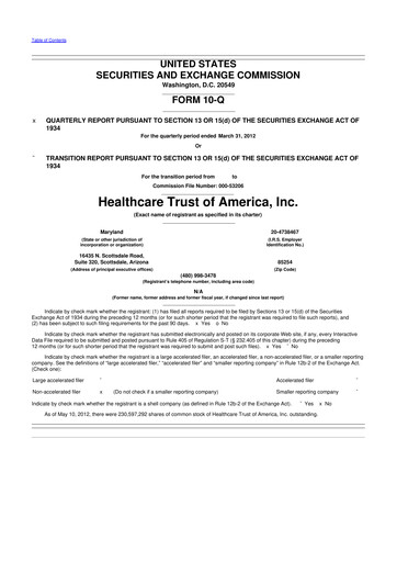 Thumbnail Healthcare Realty Trust 10-Q Quarterly Report FY2012 