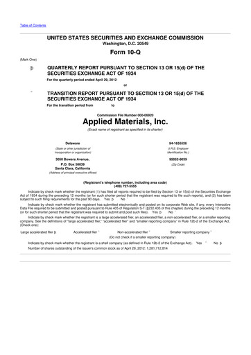 Thumbnail Applied Materials 10-Q Quarterly Report FY2012 