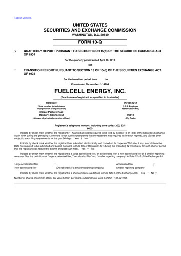 Thumbnail FuelCell Energy
 10-Q Quarterly Report FY2012 