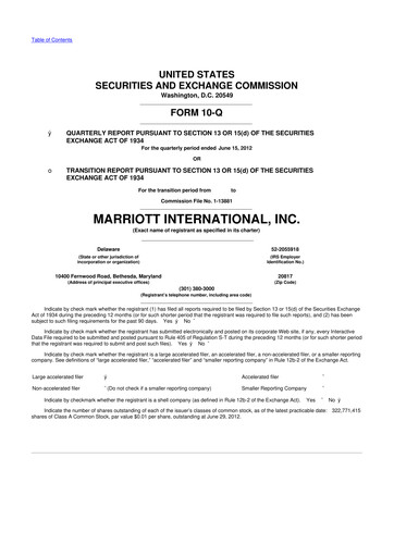 Thumbnail Marriott International 10-Q Quarterly Report FY2012 