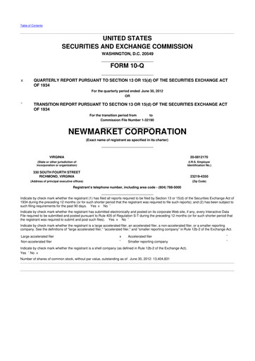 Vorschaubild NewMarket Corp 10-Q Quartalsbericht 2012 