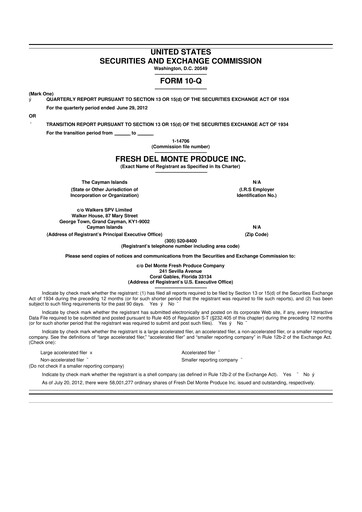 Vorschaubild Fresh Del Monte Produce
 10-Q Quartalsbericht 2012 