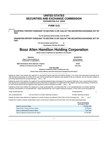 Thumbnail Booz Allen Hamilton
 10-Q Quarterly Report FY 