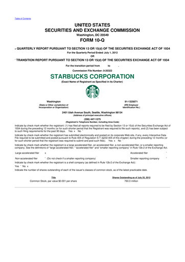 Thumbnail Starbucks 10-Q Quarterly Report FY2012 