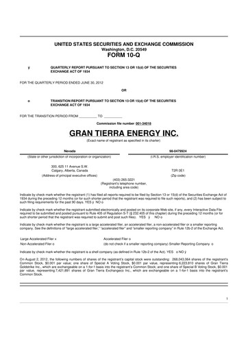 Vorschaubild Gran Tierra Energy 10-Q Quartalsbericht 2012 