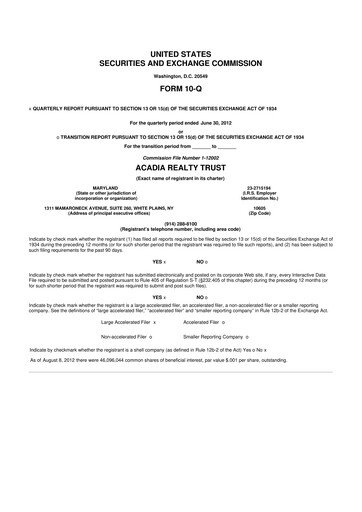 Thumbnail Acadia Realty Trust
 10-Q Quarterly Report FY2012 