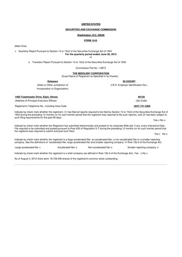 Thumbnail Middleby 10-Q Quarterly Report FY2012 