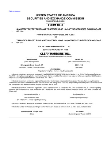 Thumbnail Clean Harbors
 10-Q Quarterly Report FY2012 