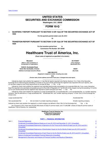 Thumbnail Healthcare Realty Trust 10-Q Quarterly Report FY2012 