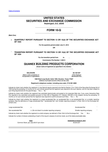 Miniature Quanex Building Products 10-Q Rapport trimestriel 2012 