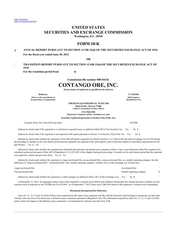Thumbnail Contango Ore 10-K Annual Report 2012