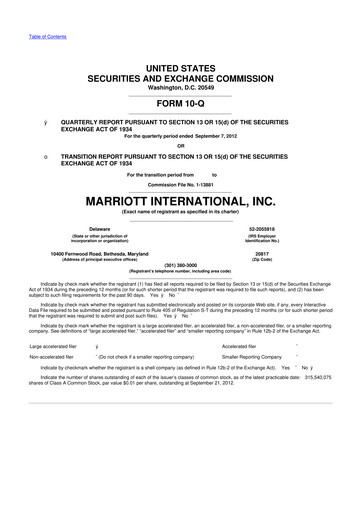 Thumbnail Marriott International 10-Q Quarterly Report FY2012 