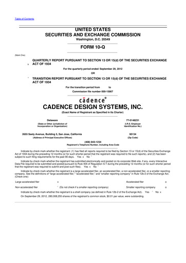 Thumbnail Cadence Design Systems 10-Q Quarterly Report FY2012 