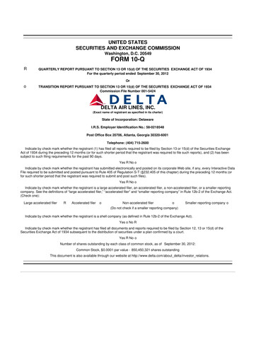 Thumbnail Delta Air Lines 10-Q Quarterly Report FY2012 