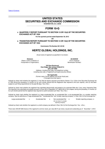 Miniature Herc Holdings
 10-Q Rapport trimestriel 2012 