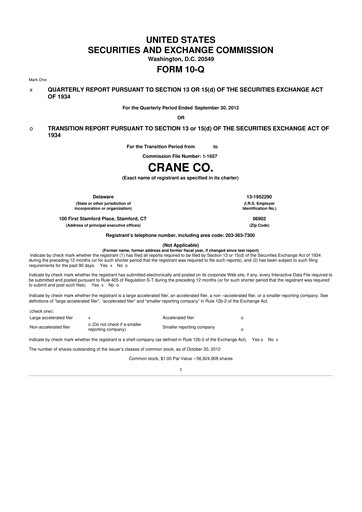 Thumbnail Crane NXT 10-Q Quarterly Report FY2012 