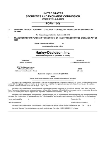 Miniature Harley-Davidson
 10-Q Rapport trimestriel 2012 