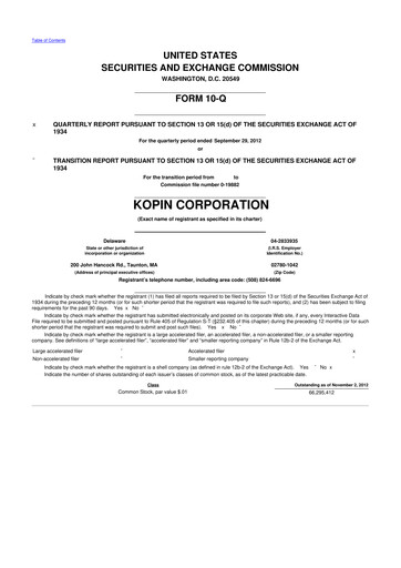 Thumbnail Kopin Corporation
 10-Q Quarterly Report FY2012 