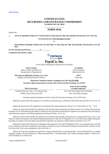 Thumbnail Pepsico 10-K Annual Report 2012