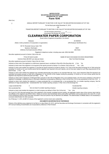 Thumbnail Clearwater Paper 10-K Annual Report 2012