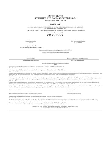 Vorschaubild Crane NXT 10-K Jahresbericht 2012