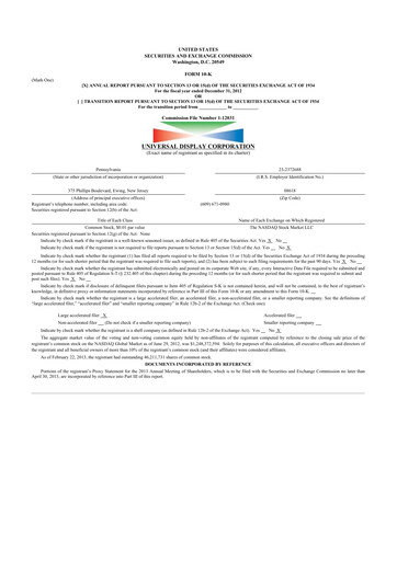 Thumbnail Universal Display Corporation
 10-K Annual Report 2012
