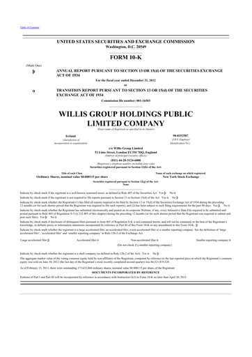 Thumbnail Willis Towers Watson  10-K Annual Report 2012